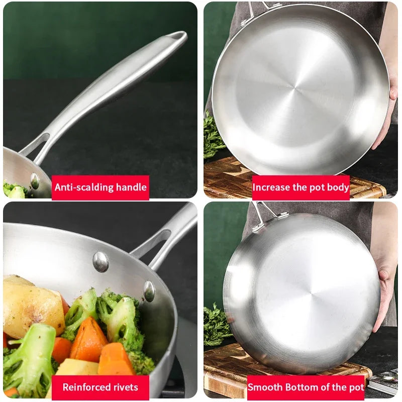 Premium 304 Stainless Steel Non-Stick Frying Pan – Uncoated Skillet for Gas & Induction Cooktops