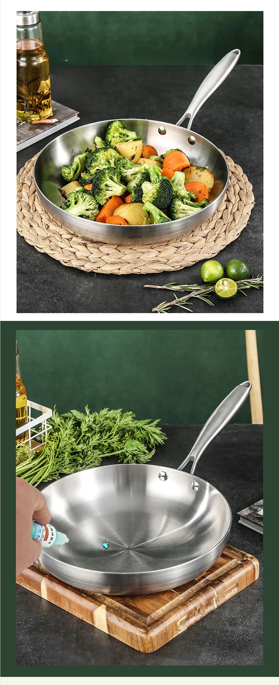 Premium 304 Stainless Steel Non-Stick Frying Pan – Uncoated Skillet for Gas & Induction Cooktops