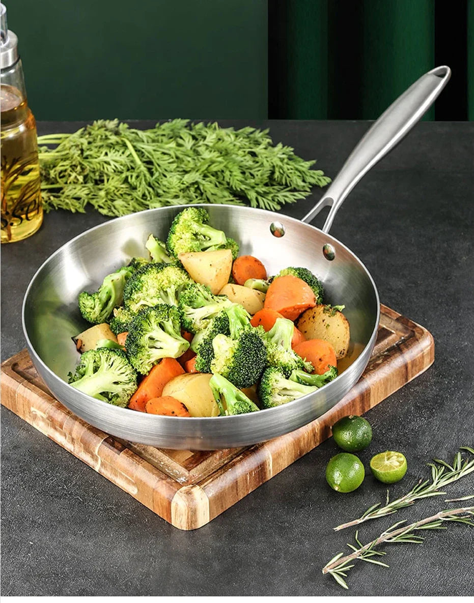 Premium 304 Stainless Steel Non-Stick Frying Pan – Uncoated Skillet for Gas & Induction Cooktops