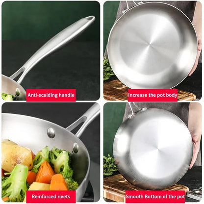 Premium 304 Stainless Steel Non-Stick Frying Pan – Uncoated Skillet for Gas & Induction Cooktops