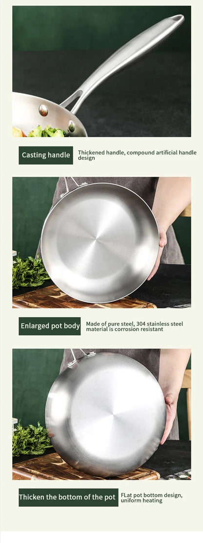 Premium 304 Stainless Steel Non-Stick Frying Pan – Uncoated Skillet for Gas & Induction Cooktops